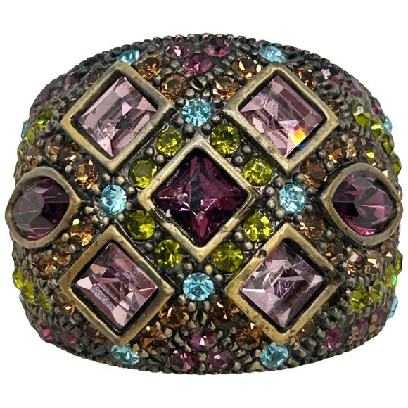 Heidi Daus Wide Band Colorful Crystal Statement Ring - Size 10 - Picture 1 of 5